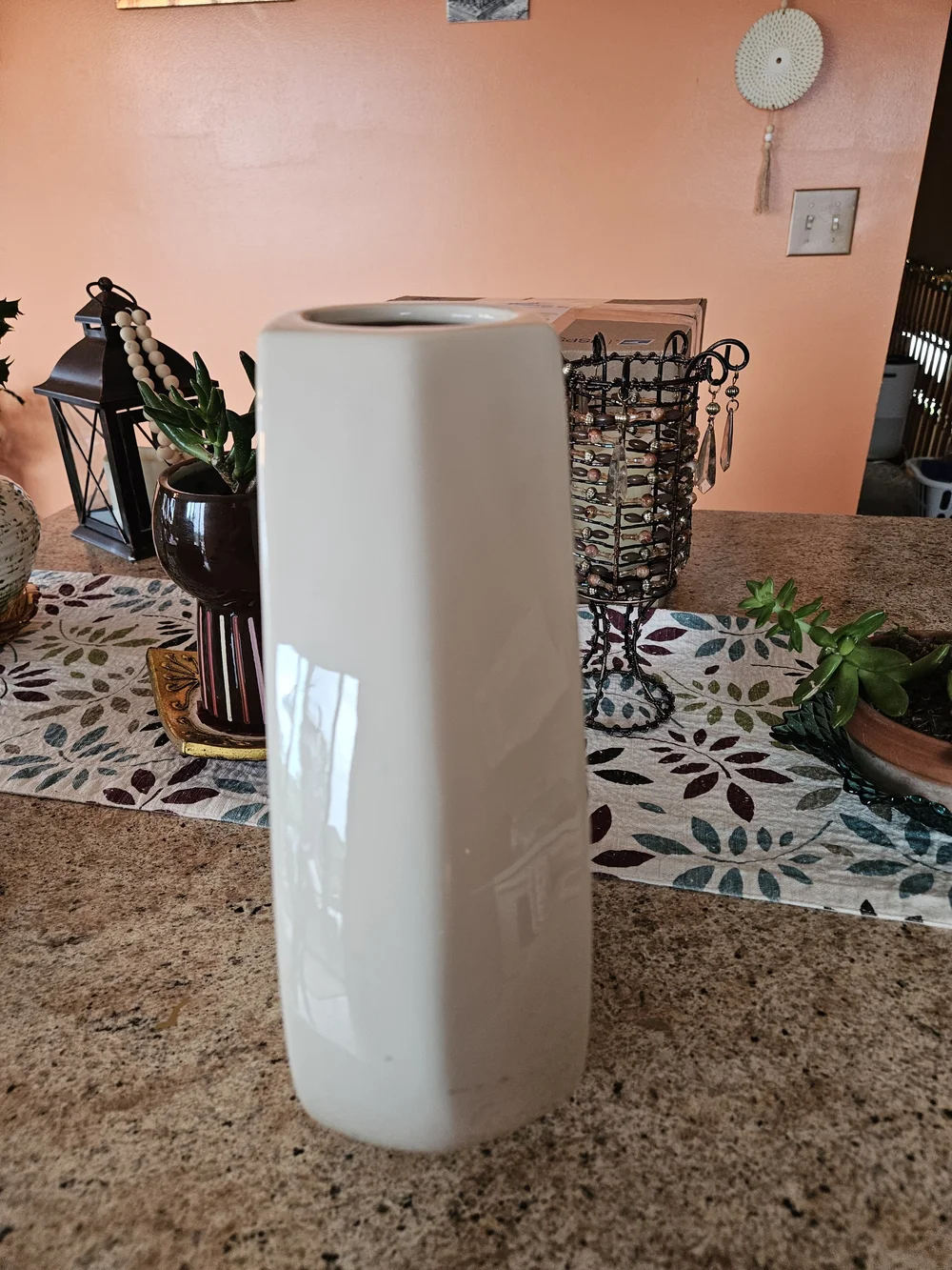 Vintage Haeger Pottery Geometric Large Ceramic Ivory Vase